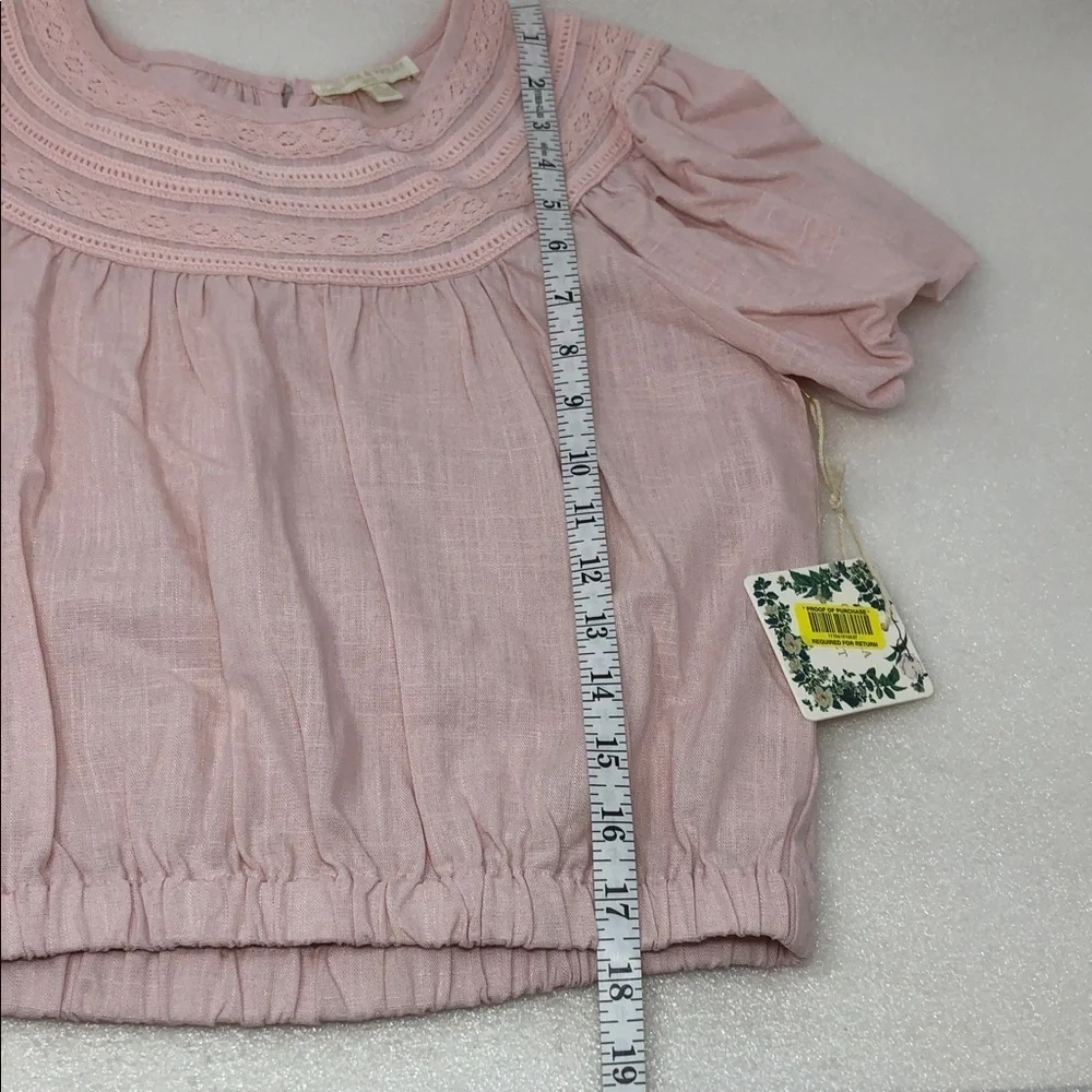 NEW Chelsea & Violet Blouse Linen Blend Blush Pink Lace Neckline Size M 10/12